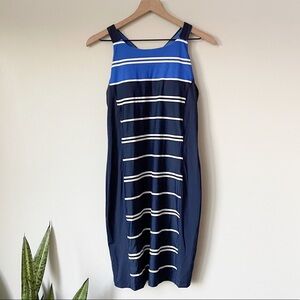 Athleta Caspian Blue Color Block Striped Racerback Swim Dress